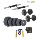 Body Maxx 10 kg Adjustable Rubber Dumbells Home Gym With Gloves & Skipping Rope